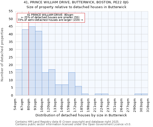 41, PRINCE WILLIAM DRIVE, BUTTERWICK, BOSTON, PE22 0JG: Size of property relative to detached houses houses in Butterwick