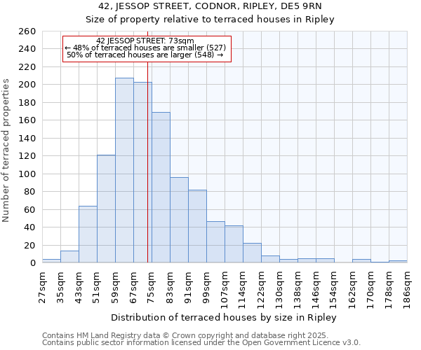 42, JESSOP STREET, CODNOR, RIPLEY, DE5 9RN: Size of property relative to terraced houses houses in Ripley