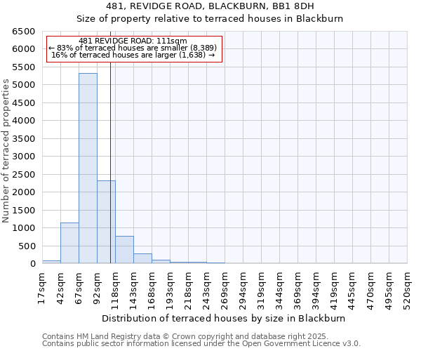 481, REVIDGE ROAD, BLACKBURN, BB1 8DH: Size of property relative to terraced houses houses in Blackburn