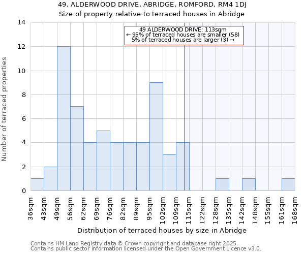 49, ALDERWOOD DRIVE, ABRIDGE, ROMFORD, RM4 1DJ: Size of property relative to terraced houses houses in Abridge