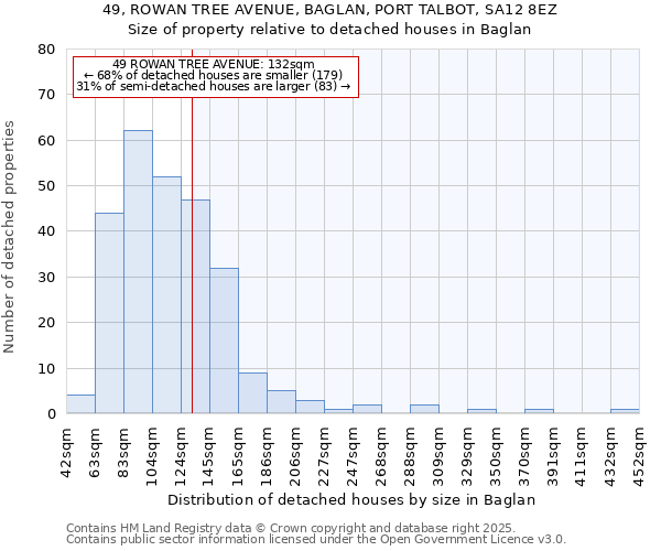 49, ROWAN TREE AVENUE, BAGLAN, PORT TALBOT, SA12 8EZ: Size of property relative to detached houses houses in Baglan