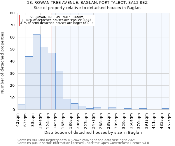 53, ROWAN TREE AVENUE, BAGLAN, PORT TALBOT, SA12 8EZ: Size of property relative to detached houses houses in Baglan