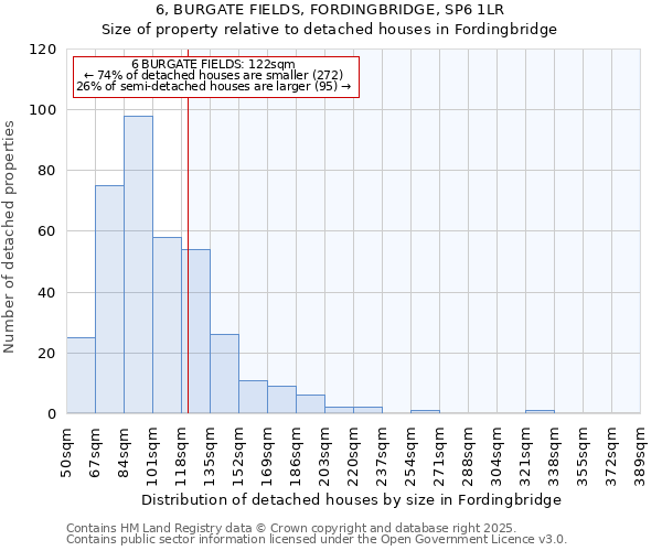6, BURGATE FIELDS, FORDINGBRIDGE, SP6 1LR: Size of property relative to detached houses houses in Fordingbridge