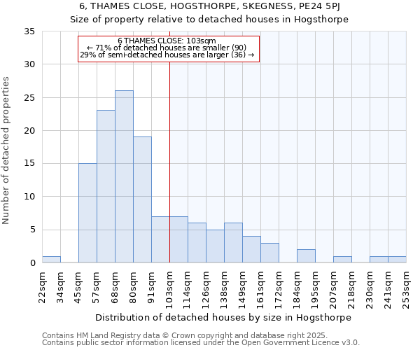 6, THAMES CLOSE, HOGSTHORPE, SKEGNESS, PE24 5PJ: Size of property relative to detached houses houses in Hogsthorpe