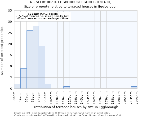 61, SELBY ROAD, EGGBOROUGH, GOOLE, DN14 0LJ: Size of property relative to terraced houses houses in Eggborough