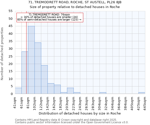 71, TREMODRETT ROAD, ROCHE, ST AUSTELL, PL26 8JB: Size of property relative to detached houses houses in Roche
