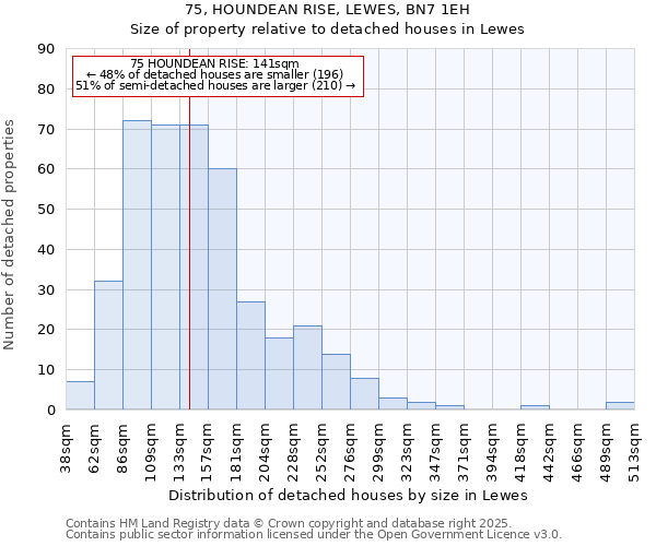 75, HOUNDEAN RISE, LEWES, BN7 1EH: Size of property relative to detached houses houses in Lewes