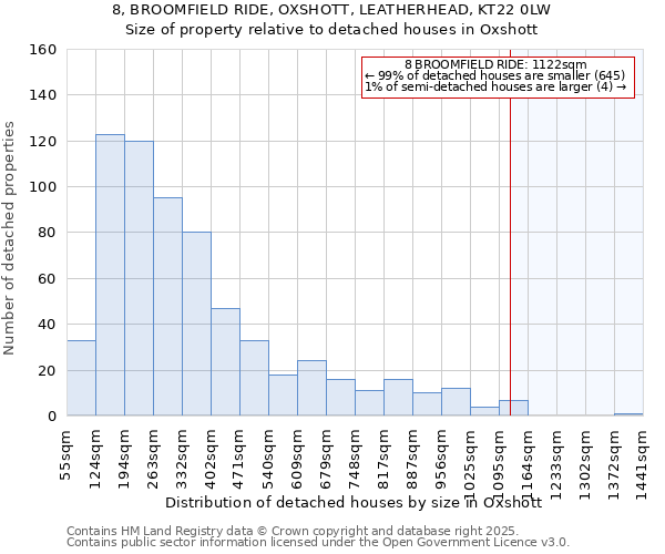 8, BROOMFIELD RIDE, OXSHOTT, LEATHERHEAD, KT22 0LW: Size of property relative to detached houses houses in Oxshott