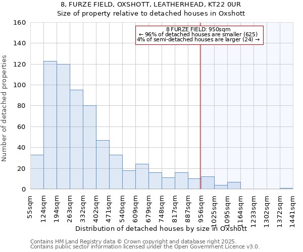 8, FURZE FIELD, OXSHOTT, LEATHERHEAD, KT22 0UR: Size of property relative to detached houses houses in Oxshott