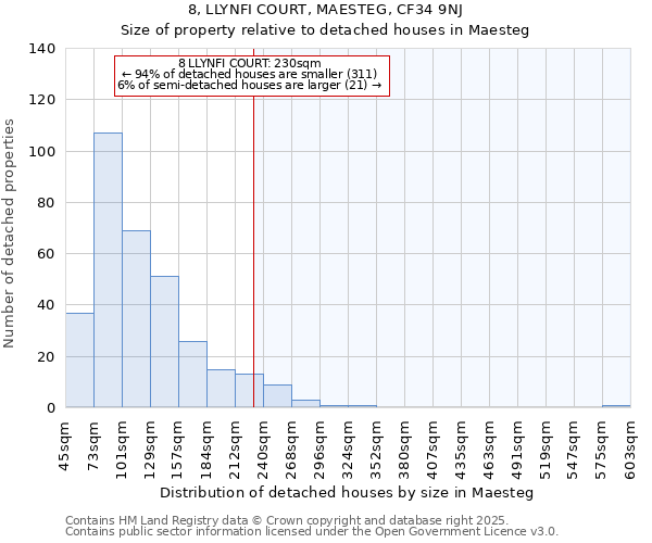 8, LLYNFI COURT, MAESTEG, CF34 9NJ: Size of property relative to detached houses houses in Maesteg