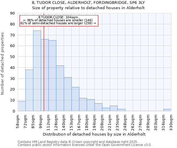 8, TUDOR CLOSE, ALDERHOLT, FORDINGBRIDGE, SP6 3LY: Size of property relative to detached houses houses in Alderholt