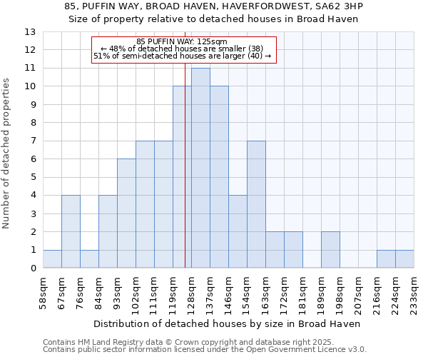 85, PUFFIN WAY, BROAD HAVEN, HAVERFORDWEST, SA62 3HP: Size of property relative to detached houses houses in Broad Haven