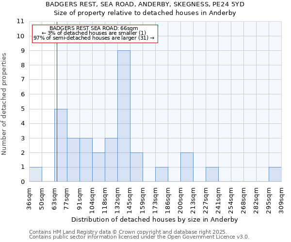BADGERS REST, SEA ROAD, ANDERBY, SKEGNESS, PE24 5YD: Size of property relative to detached houses houses in Anderby