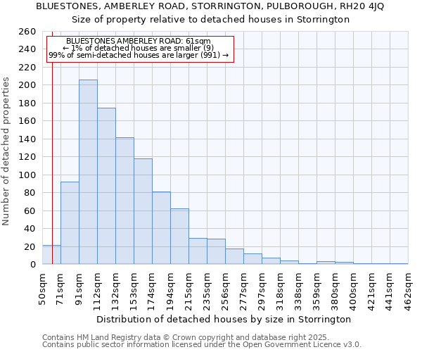 BLUESTONES, AMBERLEY ROAD, STORRINGTON, PULBOROUGH, RH20 4JQ: Size of property relative to detached houses houses in Storrington