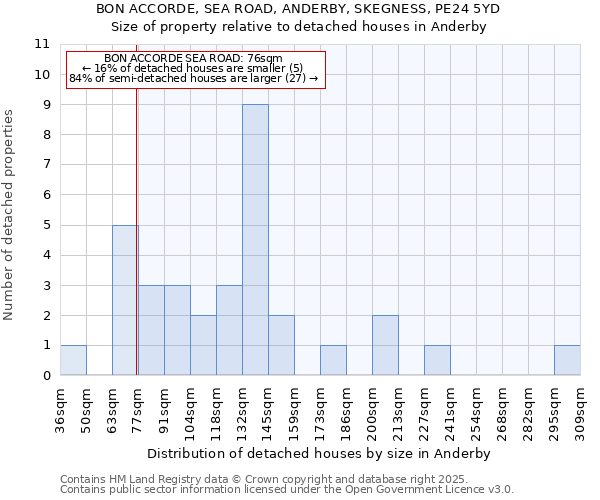 BON ACCORDE, SEA ROAD, ANDERBY, SKEGNESS, PE24 5YD: Size of property relative to detached houses houses in Anderby