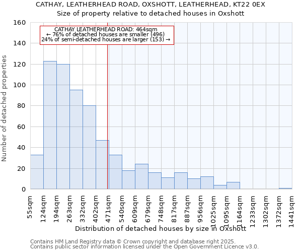 CATHAY, LEATHERHEAD ROAD, OXSHOTT, LEATHERHEAD, KT22 0EX: Size of property relative to detached houses houses in Oxshott