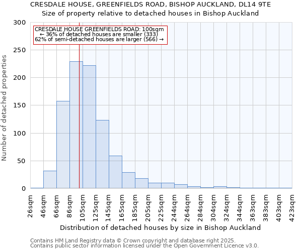 CRESDALE HOUSE, GREENFIELDS ROAD, BISHOP AUCKLAND, DL14 9TE: Size of property relative to detached houses houses in Bishop Auckland