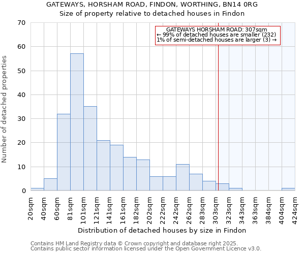 GATEWAYS, HORSHAM ROAD, FINDON, WORTHING, BN14 0RG: Size of property relative to detached houses houses in Findon
