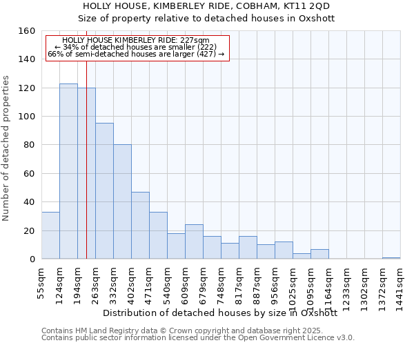 HOLLY HOUSE, KIMBERLEY RIDE, COBHAM, KT11 2QD: Size of property relative to detached houses houses in Oxshott