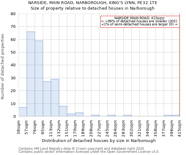 NARSIDE, MAIN ROAD, NARBOROUGH, KING'S LYNN, PE32 1TE: Size of property relative to detached houses houses in Narborough