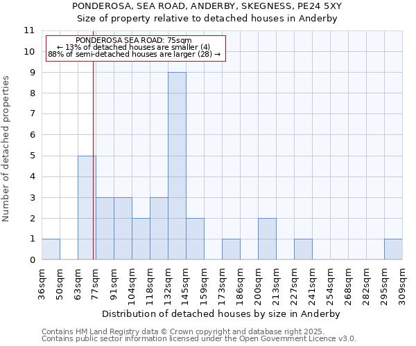 PONDEROSA, SEA ROAD, ANDERBY, SKEGNESS, PE24 5XY: Size of property relative to detached houses houses in Anderby