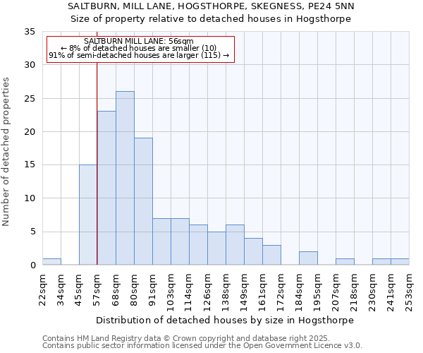 SALTBURN, MILL LANE, HOGSTHORPE, SKEGNESS, PE24 5NN: Size of property relative to detached houses houses in Hogsthorpe