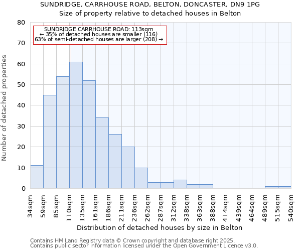 SUNDRIDGE, CARRHOUSE ROAD, BELTON, DONCASTER, DN9 1PG: Size of property relative to detached houses houses in Belton