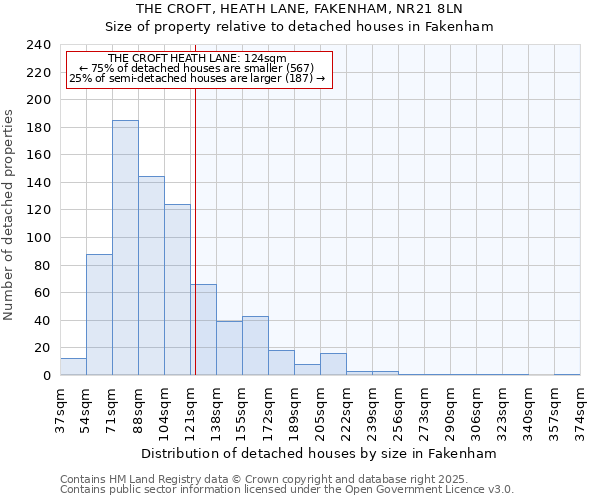 THE CROFT, HEATH LANE, FAKENHAM, NR21 8LN: Size of property relative to detached houses houses in Fakenham