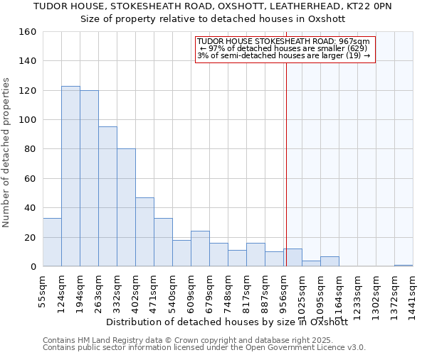 TUDOR HOUSE, STOKESHEATH ROAD, OXSHOTT, LEATHERHEAD, KT22 0PN: Size of property relative to detached houses houses in Oxshott
