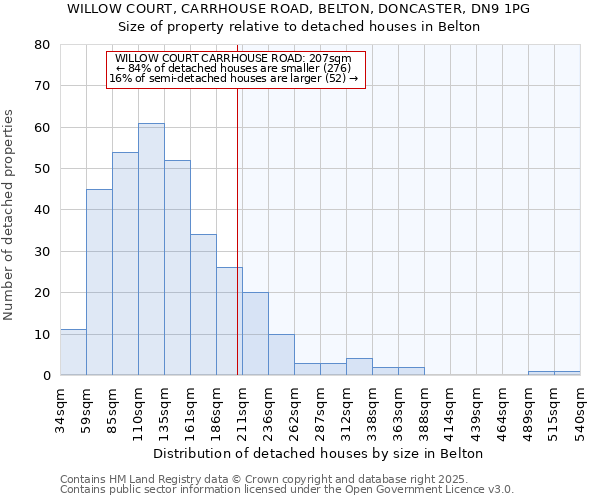 WILLOW COURT, CARRHOUSE ROAD, BELTON, DONCASTER, DN9 1PG: Size of property relative to detached houses houses in Belton