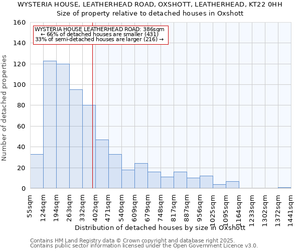WYSTERIA HOUSE, LEATHERHEAD ROAD, OXSHOTT, LEATHERHEAD, KT22 0HH: Size of property relative to detached houses houses in Oxshott