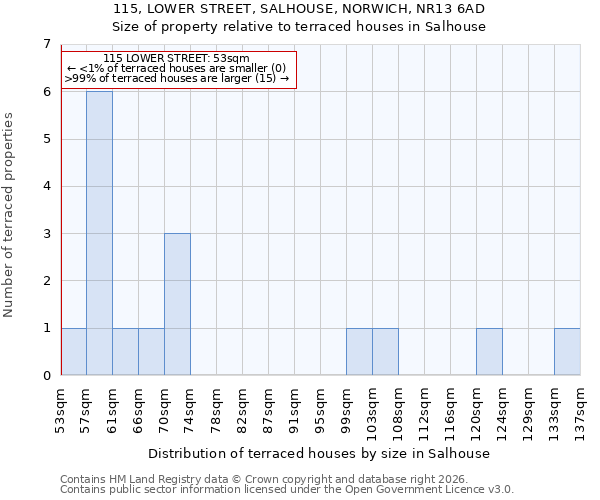 115, LOWER STREET, SALHOUSE, NORWICH, NR13 6AD: Size of property relative to terraced houses in Salhouse