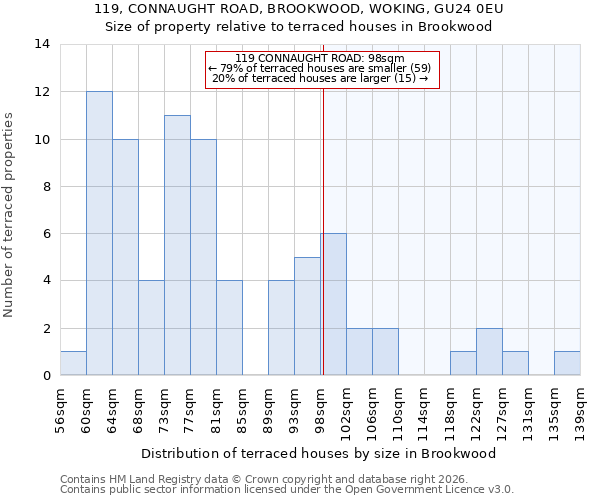 119, CONNAUGHT ROAD, BROOKWOOD, WOKING, GU24 0EU: Size of property relative to terraced houses in Brookwood
