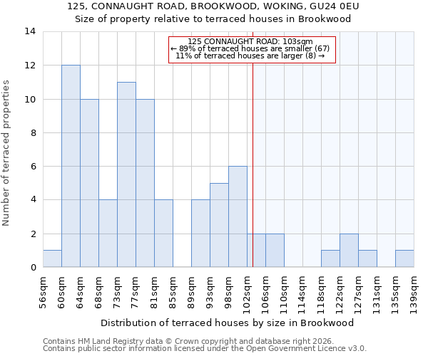 125, CONNAUGHT ROAD, BROOKWOOD, WOKING, GU24 0EU: Size of property relative to terraced houses in Brookwood