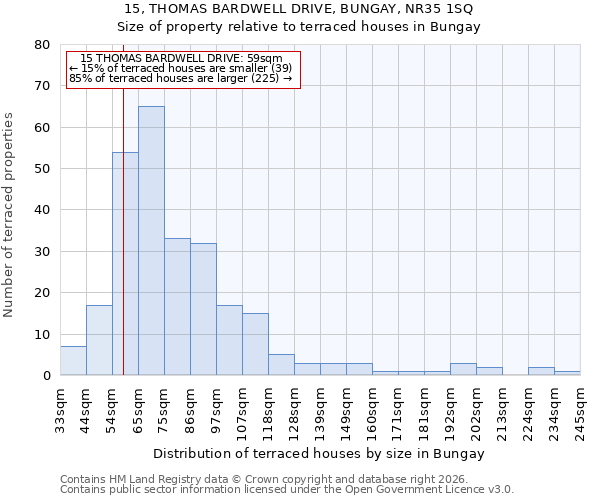 15, THOMAS BARDWELL DRIVE, BUNGAY, NR35 1SQ: Size of property relative to terraced houses in Bungay