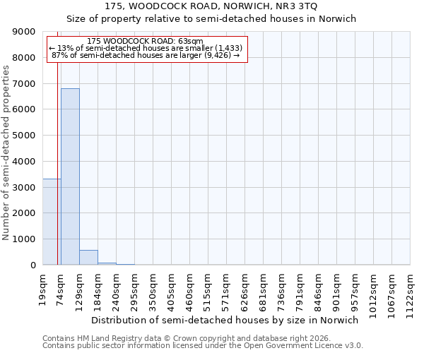 175, WOODCOCK ROAD, NORWICH, NR3 3TQ: Size of property relative to semi-detached houses in Norwich