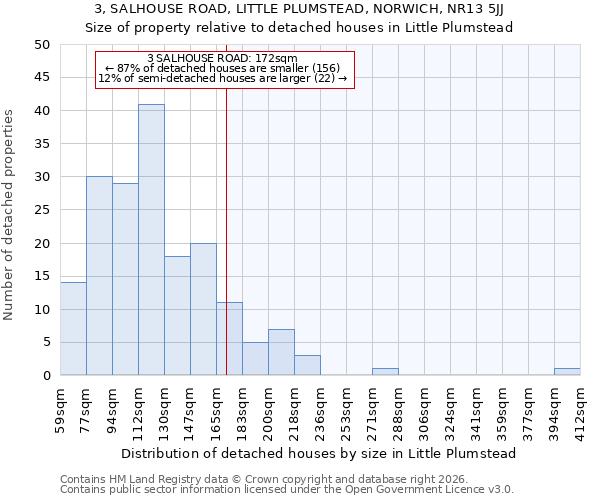 3, SALHOUSE ROAD, LITTLE PLUMSTEAD, NORWICH, NR13 5JJ: Size of property relative to detached houses in Little Plumstead