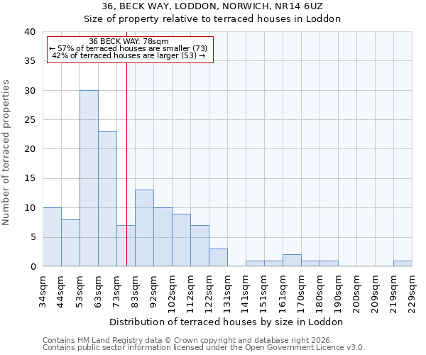 36, BECK WAY, LODDON, NORWICH, NR14 6UZ: Size of property relative to terraced houses in Loddon