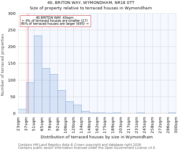 40, BRITON WAY, WYMONDHAM, NR18 0TT: Size of property relative to terraced houses in Wymondham