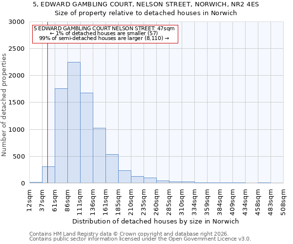 5, EDWARD GAMBLING COURT, NELSON STREET, NORWICH, NR2 4ES: Size of property relative to detached houses in Norwich