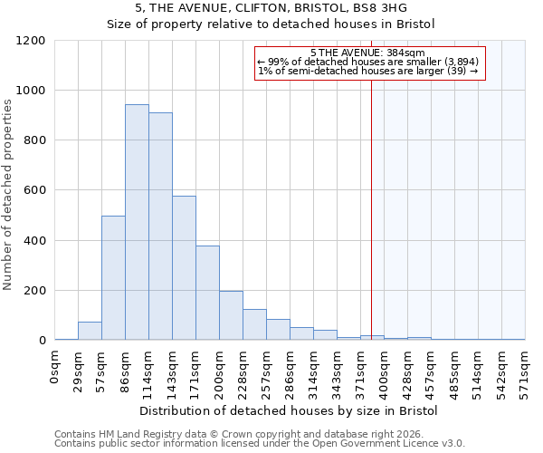 5, THE AVENUE, CLIFTON, BRISTOL, BS8 3HG: Size of property relative to detached houses in Bristol