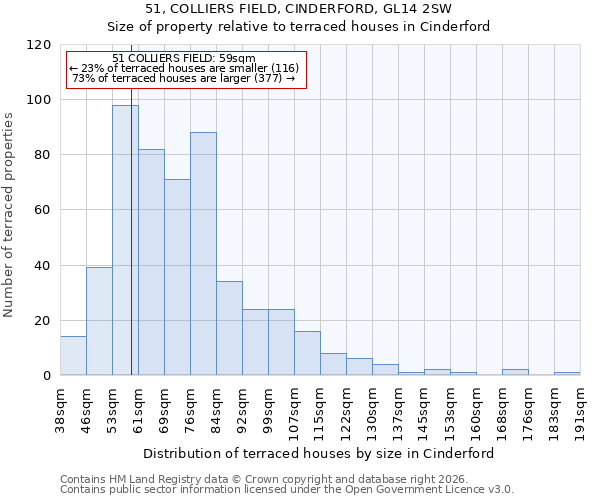 51, COLLIERS FIELD, CINDERFORD, GL14 2SW: Size of property relative to terraced houses in Cinderford