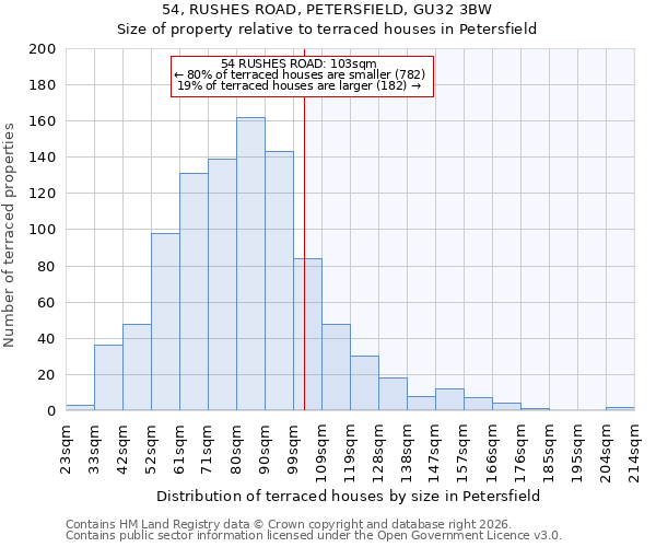 54, RUSHES ROAD, PETERSFIELD, GU32 3BW: Size of property relative to terraced houses in Petersfield