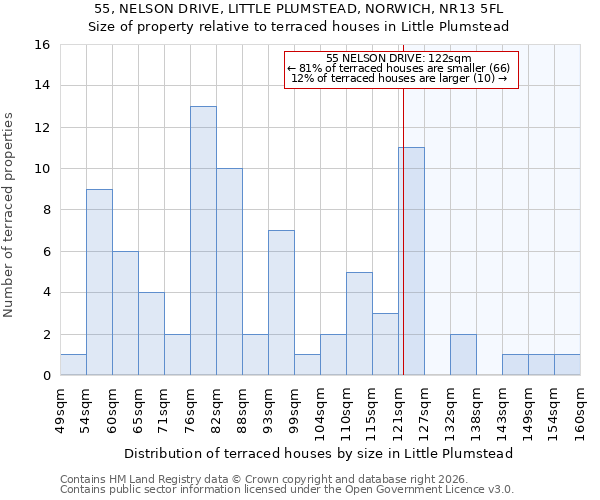 55, NELSON DRIVE, LITTLE PLUMSTEAD, NORWICH, NR13 5FL: Size of property relative to terraced houses in Little Plumstead