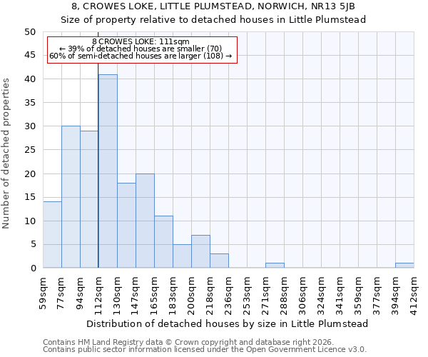 8, CROWES LOKE, LITTLE PLUMSTEAD, NORWICH, NR13 5JB: Size of property relative to detached houses in Little Plumstead