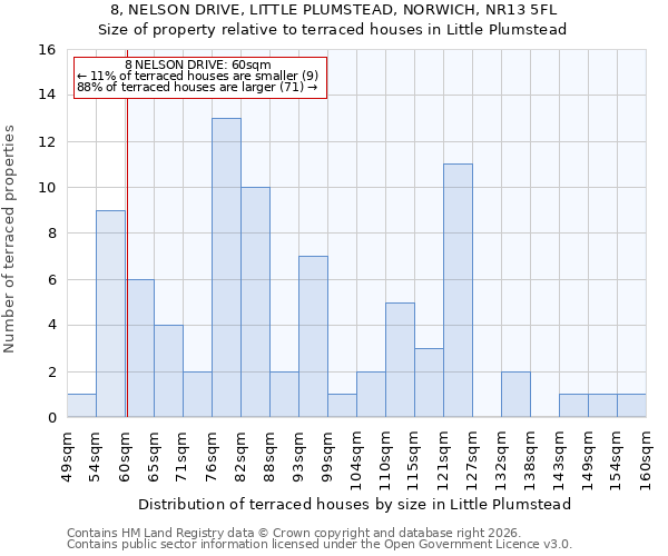 8, NELSON DRIVE, LITTLE PLUMSTEAD, NORWICH, NR13 5FL: Size of property relative to terraced houses in Little Plumstead