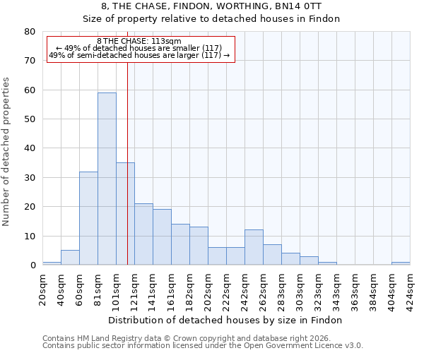 8, THE CHASE, FINDON, WORTHING, BN14 0TT: Size of property relative to detached houses in Findon
