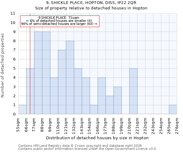 9, SHICKLE PLACE, HOPTON, DISS, IP22 2QR: Size of property relative to detached houses in Hopton