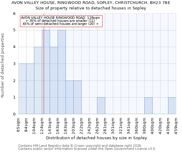 AVON VALLEY HOUSE, RINGWOOD ROAD, SOPLEY, CHRISTCHURCH, BH23 7BE: Size of property relative to detached houses in Sopley
