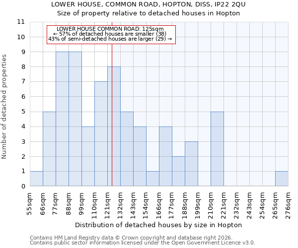 LOWER HOUSE, COMMON ROAD, HOPTON, DISS, IP22 2QU: Size of property relative to detached houses in Hopton